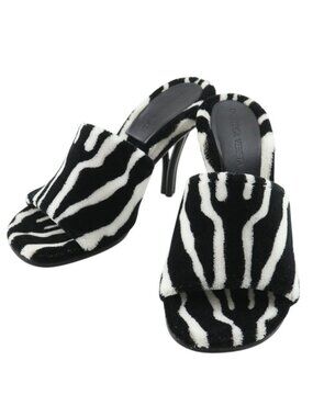 Bottega Veneta Pose Zebra Pattern Faux Fur Rubber Black White Mules